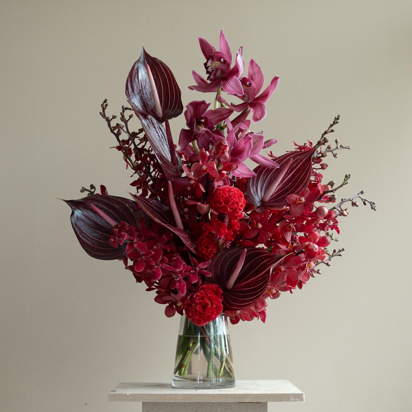 RED ORCHIDS VASE ARRANGEMENT