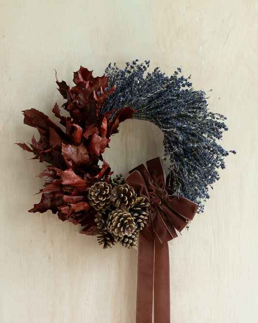 Preserved Lavender and Holly Oak Wreath