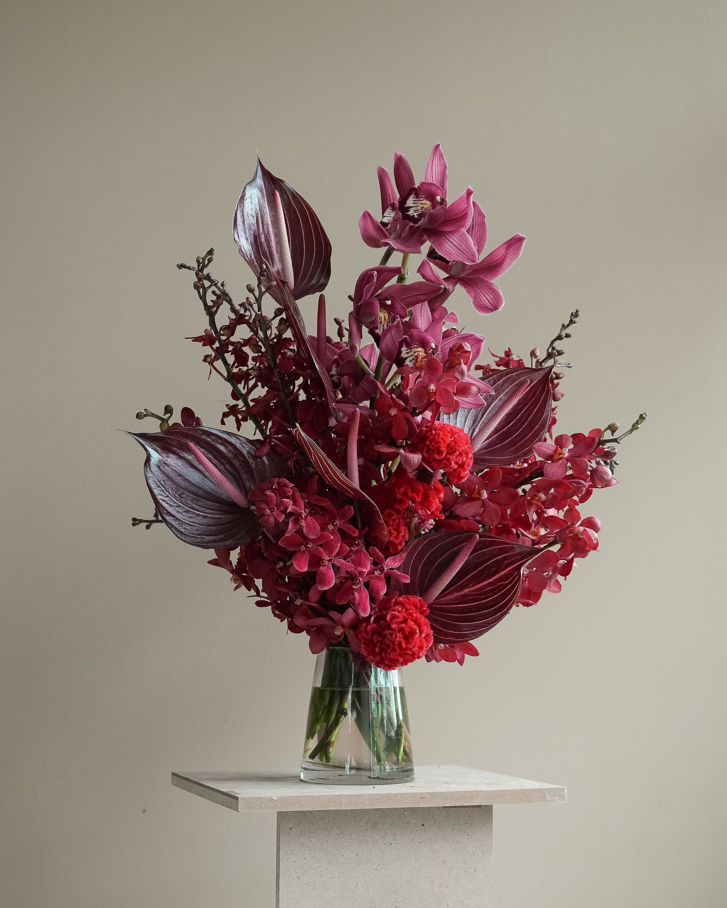 RED ORCHIDS VASE ARRANGEMENT
