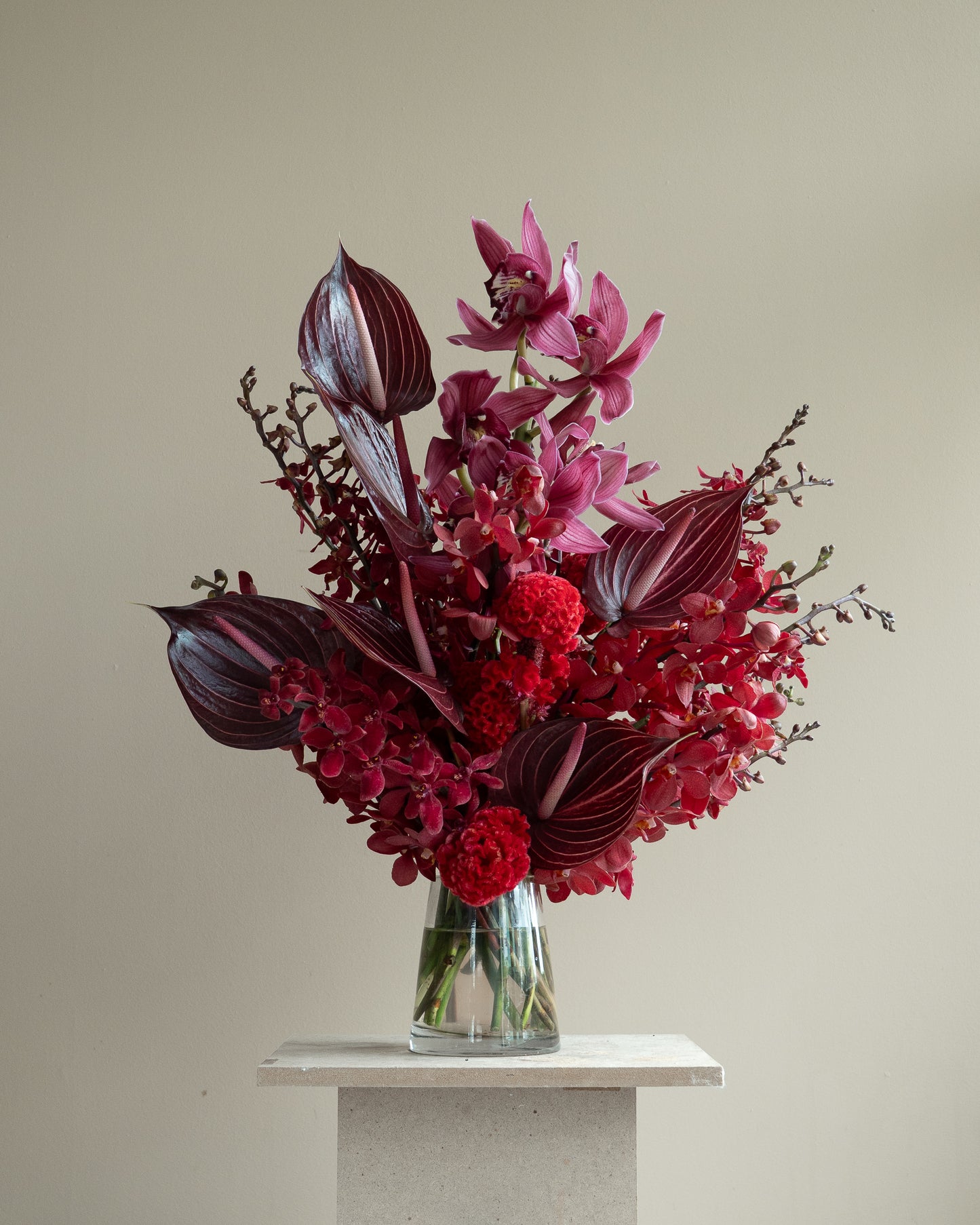 RED ORCHIDS VASE ARRANGEMENT